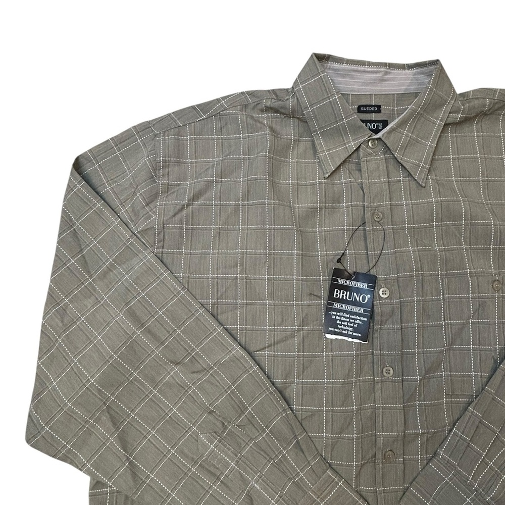 Bruno‎ Men's Sueded Microfiber Checkered Shirt XL 17.5 Rayon Poly Stretch NWT